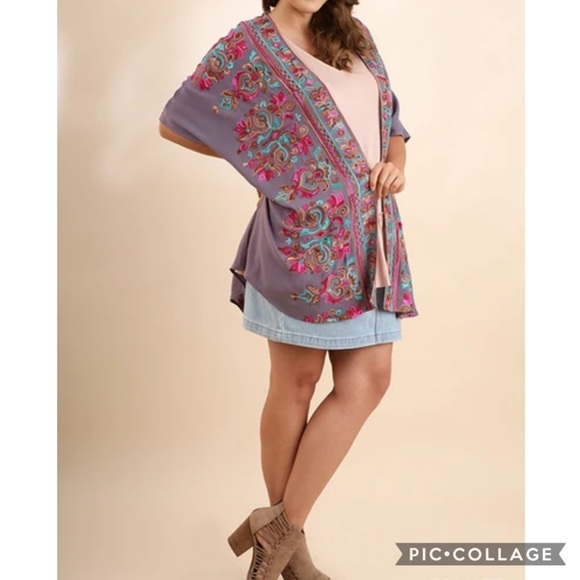 S-XXL Turquoise Dream Embroidery Tulip Kimono🌵New - Picture 2 of 8
